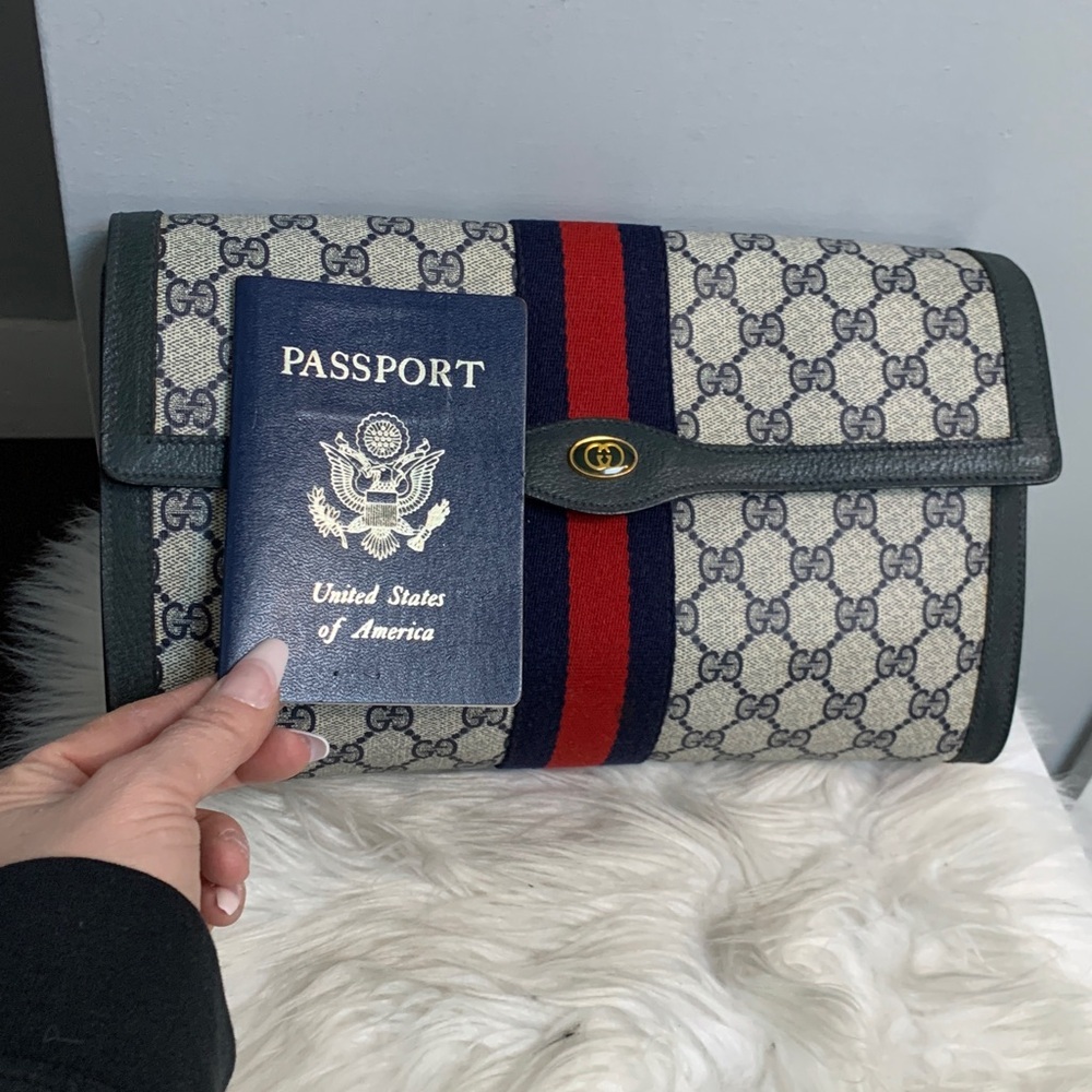 Authentic and vintage navy blue Gucci Ophidia Sherry Line XL clutch - Picture 17 of 17